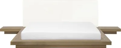 Produktbild von BELIANI Bett Naturfarbene Esche Lattenrost 160 x 200 cm Holzfurnierte MDF Platte Mit Nachttischen Elegant Japanischen Stil