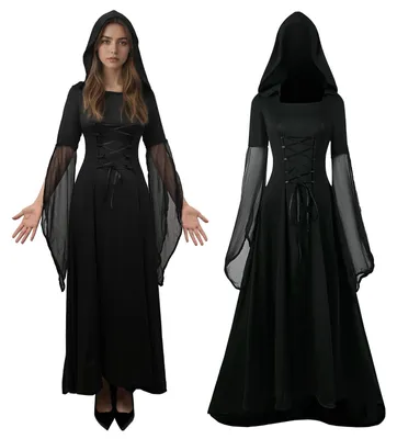 Produktbild von Solidchoice – Schwarzes Mittelalterkleid mit Kapuze für besondere Anlässe