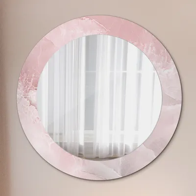 Produktbild von Dekospiegel – Hängespiegel Wandspiegel Spiegel mit Aufdruck – Spiegel – Schlafzimmer - Rosa Stein - Runder: Ø60 cm