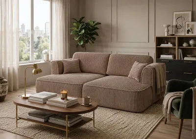Productafbeelding van BIGSOFA COZI, cappuccino-kleurige fauteuil met corduroy bekleding