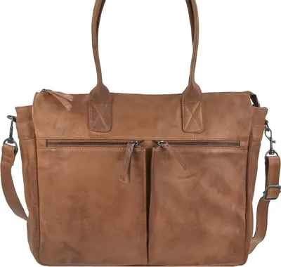 Produktbild von Shopper Leder Handtasche Umhängetasche 45x32cm "Binni" cognac Bear Design CP1657-cognac