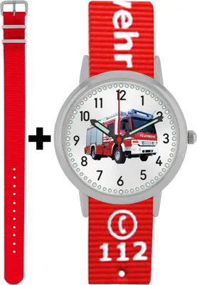 Produktbild von Pacific Time Feuerwehr Armbanduhr Kinder Jungen Mädchen 2 Wechselarmbänder rot 87436