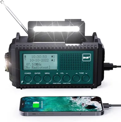 Immagine prodotto di Noodradio - Radio solare - Radio a manovella - Portatile, ricaricabile, con torcia a LED - Blu-verde