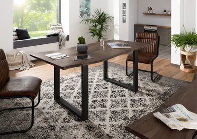 Produktbild von MASSIVMOEBEL24 Baumtisch Akazie 160x90x76 grau Beine anthrazit matt FREEFORM 3