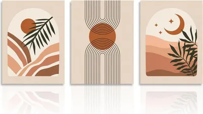 Obrázek produktu pro Boho abstraktní nástěnné umění Sage Green Geometric Line Canvas 30x40cm Set of 3