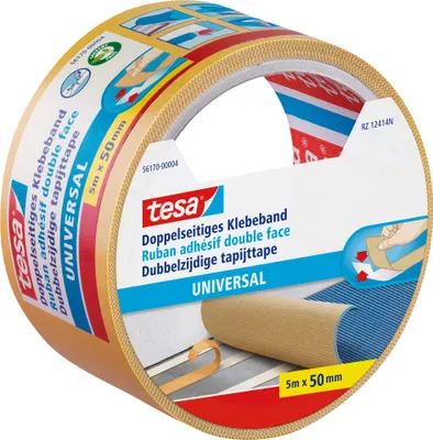 Produktbild von tesa® Doppelseitiges Klebeband Universal, 5 m x 50 mm, für permanenten Halt, 1 Rolle