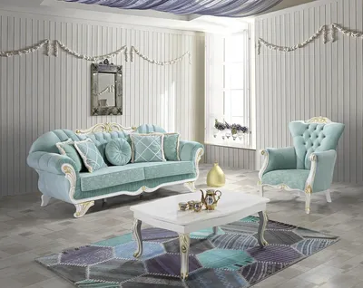 Produktbild von Casa Padrino Barock Wohnzimmer Set Hellgrün / Weiß / Gold - 2 Sofas & 2 Sessel & 1 Couchtisch - Edle Wohnzimmer Möbel im Barockstil