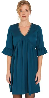 Image de Robe en satin Damen, modèle "Grain de Malice", couleur turquoise, avec ornements