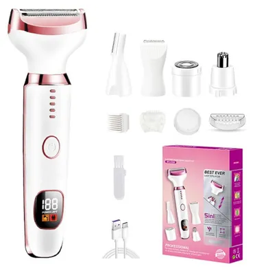 Produktbild von Rasierer Damen 5-In-1 Elektrischer Damenrasierer Intimrasierer für Frauen Elektrisch Shaarentferner für Gesicht Nase Achseln Intimbereich Bikini Trimmer