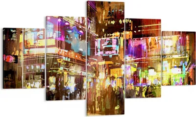 Produktbild von Bild auf Leinwand - Leinwandbild - Street Lichter Nacht Illustration - 125x70cm - Wand Bild - Wanddeko - Leinwanddruck - Bilder - Kunstdruck - Leinwand bilder - Wandkunst - EA125x70-3199