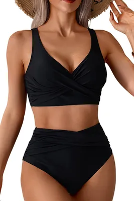 Produktbild von VILOREE Damen Mesh Bikini Set High Waist Zweiteiliger Bademode Wickeloptik V Aus