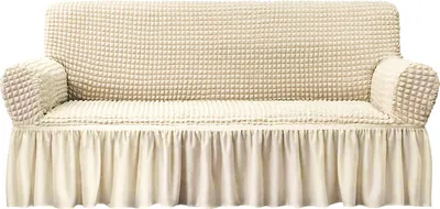 Produktbild von (3-Sitzer, Weiß)Universal-Stretch-Sofa-Schonbezug mit Rock 1-teiliger Sofabezug
