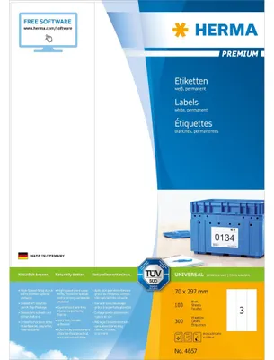 Image de HERMA Étiquettes Premium A4 blanc 70x297 mm papier mat 300 pièces