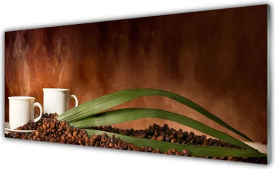 Produktbild von Glasbilder 125x50 Wandbild Druck auf Glas Tassen Kaffeebohnen Küche
