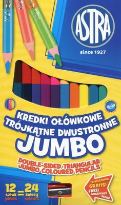 Zdjęcie produktu dla Astra kredki dwustronne Jumbo trjktne 12 szt. 24 kolory