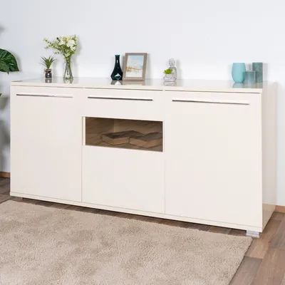 Produktbild von Kommode Garim 8, Farbe: Beige Hochglanz - 85 x 180 x 45 cm (H x B x T)