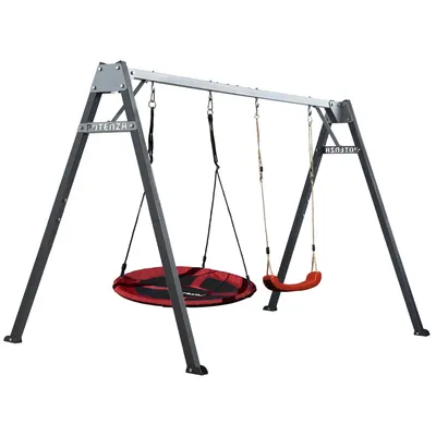 Produktbild von Potenza Kinderschaukel mit Nestschaukel und Schaukel-Sitz Verzinktes Schaukelgestell Doppelschaukel für Kinder und Hängematte Garten 250x207 cm I Rot