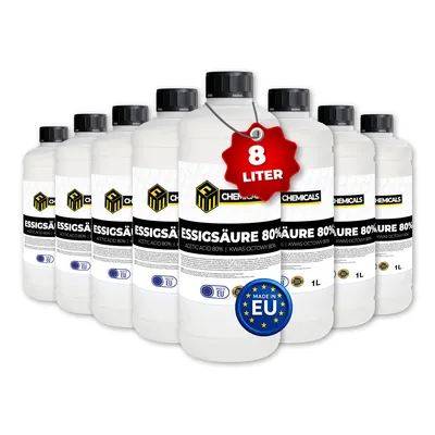 Produktbild von MRM CHEMICALS Essigsäure 80 % – 8 × 1 L Essigessenz in Lebensmittelqualität