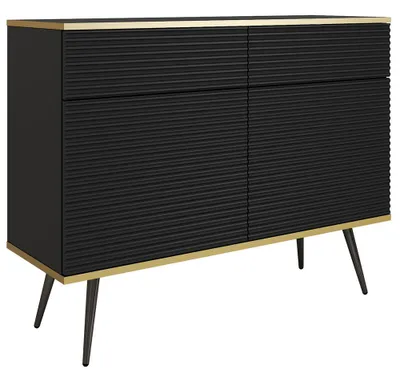 Produktbild von Wohnzimmer Kommode 107 cm breit in Schwarz mit Rillenfront & schwarzen Füßen - OLOVO-160
