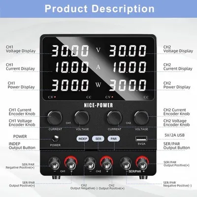 Obrázek produktu pro Regulovaný zdroj napájení DC, 60V, 5A, duální výstup, digitální, černý
