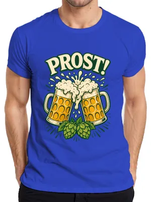 Produktbild von Prost Bierkrüge Hopfen Anstoßen Lustig Lederhose JGA Herren T-Shirt, Blau, M