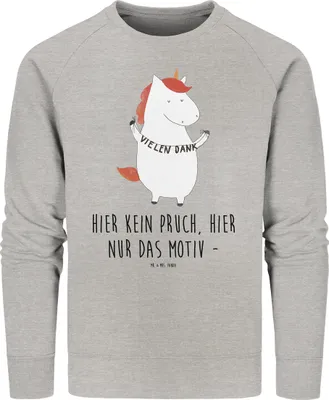 Produktbild von Mr. & Mrs. Panda Rundhals Pullover Einhorn Dankeschön Größe XXL - Heather Grey - Geschenk, Pulli, Baumwoll Sweatshirt, Vielen Dank, Unicorn, Danksagung, Einhörner, Danke