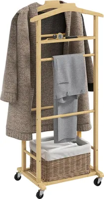 Obrázek produktu pro Noční stolek z bambusu – pomocný stolek s kolečky – věšák na oblečení – 47 x 33,7 x 105,5 cm – přírodní dřevo