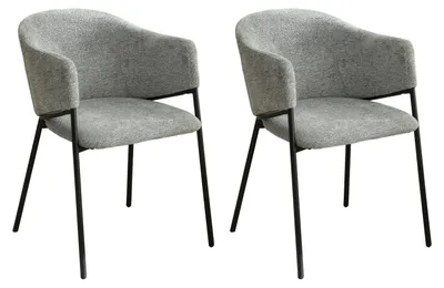 Produktbild von byLIVING Esszimmerstuhl YORK 2er Set, Polsterstuhl mit Armlehne und Rückenlehne, Sitzschale Webstoff Grau, Metallgestell Schwarz, Maße: B 54, H 78, T 60 cm