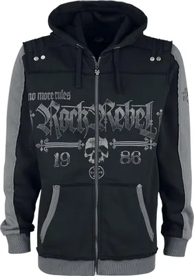 Produktbild von Rock Rebel by EMP Herren Schwarze Kapuzenjacke mit Totenkopf-Prints 3XL