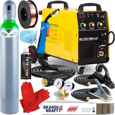 Produktbild von MIG 200/2 MMA-IGBT - 230V / 400V MIG MAG Schweißgerät Schutzgas mit Fahrwerk - Fülldraht, MMA, Induktivität und Lötschweißen - Set Professional