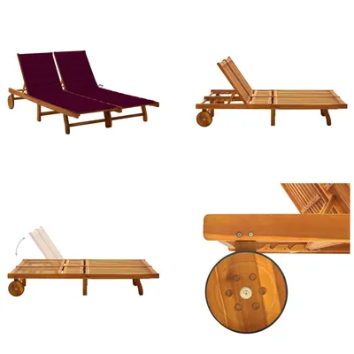 Image de vidaXL Bain de soleil 2 personnes avec coussins en bois massif d'acacia - Bain de soleil - Bain de soleil en bois - Bain de soleil en bois