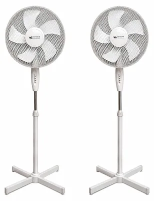 Produktbild von BURI Standventilator 45W | 1-6 Stück | Höhenverstellbar 120-130 cm | 3 Stufen | 5 Rotorblätter | Ø 43 cm | Leiser Betrieb | Verstellbarer Neigungswinkel | Weiß