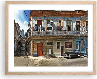Produktbild von Gerahmtes Poster - Rahmen in heller Eiche - Kuba Havanna Balkon - 50x40 cm - Wand Bild - Wanddeko - Wandbilder - Wandposter - Bilderrahmen - Bilder - Kunstdruck - Wandbild - P2NAA50x40-4255