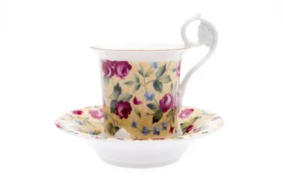 Zdjęcie produktu dla Filiżanka do kawy, 200 ml, Miśnia, czeska porcelana, róż na żółtym tle, Leander