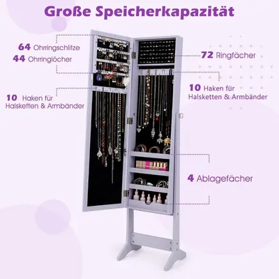 Obrázek produktu pro Nastavitelná skříňka na šperky se zrcadlem po celé délce, fialová
