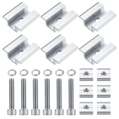 6 Solarmodul-Mittelklemmen, Aluminium, 25–50 mm, mit M8-Schrauben