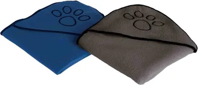 Produktbild von Zoofari Haustier Handtuch Microfaser Hund Katze Pflege Fell trocknen 2er Blau/ Anthrazit 40x80