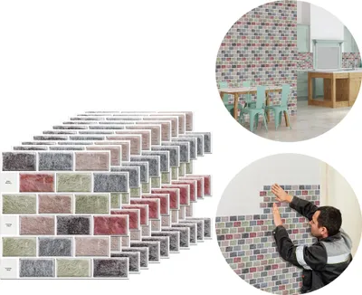 Produktbild von LZQ 10 Stück 3D Fliesenaufkleber 30×30 cm,Badezimmer Fliesenfolie Rechteck Fliesensticker für Bad Küche, Selbstklebend Wandfliesen Nachbildung, PVC Fliesen Selbstklebend Fliesendekor (Stil 5)