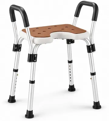 Produktbild von Duschhocker Duschstuhl mit Armlehnen - Höhenverstellbar - U-förmige Sitzfläche - Rutschfeste Füße