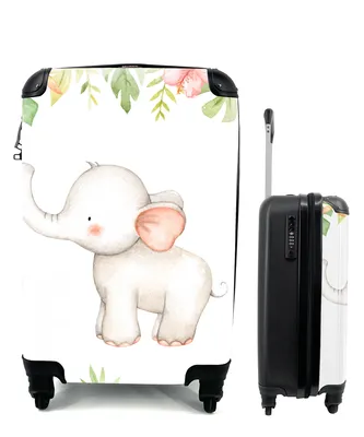 Produktbild von MuchoWow® Koffer Handgepäck Trolley Rollkoffer Kleine Reisekoffer mit 4 Rollen - Elefant - Blumen - Aquarell - Cabin Size < 55x40x23 cm & 55x40x20 cm - Fotokoffer - Kabinenkoffer - Boardgepäck - Reise-Box - Reisekoffer - Reisegepäck - Koffer mit Bild - Trolley für Kinder