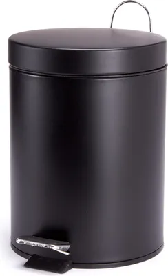 A black pedal bin is shown against a white background.