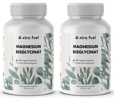 Produktbild von Magnesium Bisglycinat - Chelat-Formel mit 315 mg elementarem Magnesium – 2x Dosen (480x Bisglycinat Kapseln)
