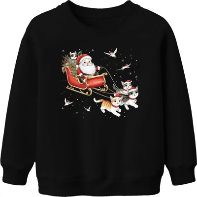 Obrázek produktu pro Santa Claus Sleigh Cats Kitten - vánoční vánoční dárek Uni dětský vánoční svetr, černý, 152 ks