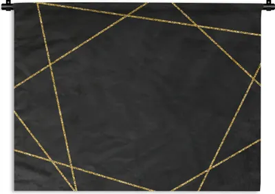 Produktbild von MuchoWow® Wandteppich Wandbehang Geometrisches Muster aus goldenen Linien auf schwarzem Hintergrund 150x112 cm Tapisserie Dekoration Wandtuch - Wanddecke - Wandteppiche