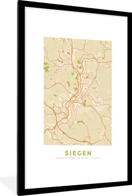 Produktbild von MuchoWow® Gerahmtes Poster Stadtplan - Siegen - Vintage - Karte 60x90 cm - Poster mit Schwarzem Bilderrahmen Wandposter Rahmen Foto Bilder - Dekoration - Wandposter Wohnzimmer - Hochwertig