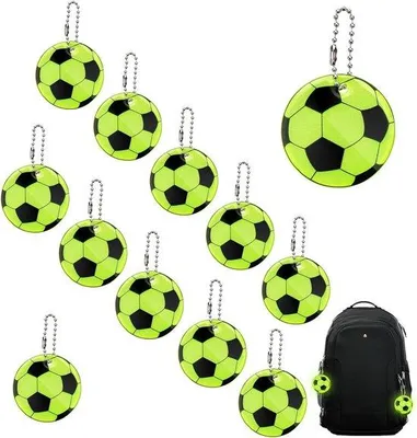 Produktbild von Sicherheitsreflektorhaken für Kinder - Set von 12 Stück - Reflektorhaken für Rucksack und Fahrrad - Leuchtende Fußballhaken