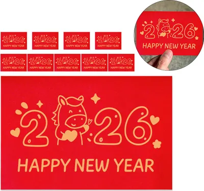 Produktbild von Chinesische Neujahrskarten, 10er-Pack, Jahr des Pferdes 2026, mit roten Umschlägen, 10 x 15 cm. Grußkarten zum neuen Jahr. Partyzubehör für Silvester.