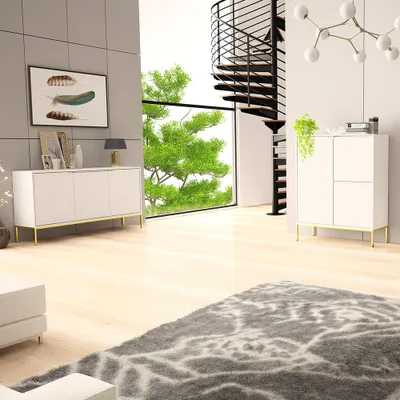 Produktbild von Wohnzimmer Set 2-teilig modern in weiß matt mit gefrästen Fronten ANGERA-140