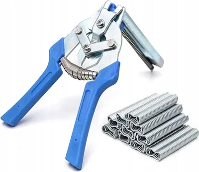 Immagine prodotto di Pinza per morsetti a filo + 600 punti metallici, 18 mm, acciaio al manganese, impugnatura ergonomica, resistente e robusta, per tappezzeria e recinzioni
