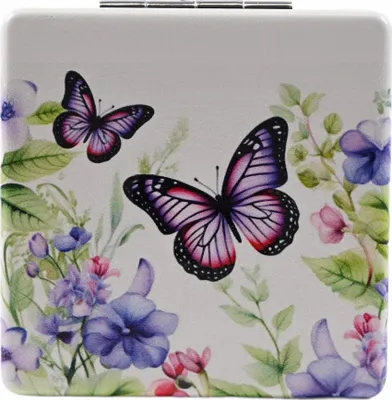 Produktbild von Taschenspiegel Schmetterling Design - Kosmetikspiegel 2-fach Vergrößerung Handlich für Unterwegs